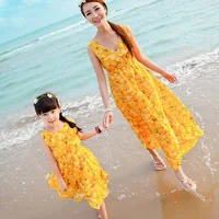 yellow Семейные комплекты; летние платья для мамы и дочки; Модная одежда для мамы и дочки; цвет белый, желтый; Одежда для маленьких девочек; одежда для семьи - Цвет: yellow