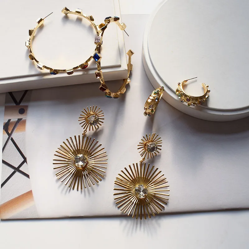 Женские Висячие серьги с подсолнухами золотистые металлические цветные