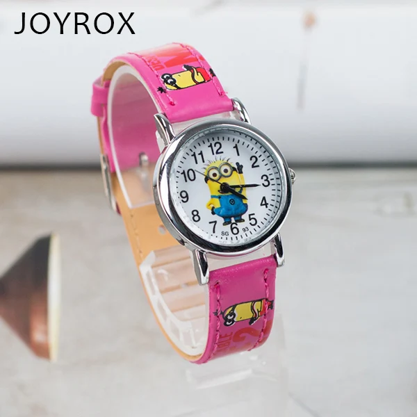 JOYROX детские часы с рисунком, модный кожаный ремешок, Детские кварцевые наручные часы для мальчиков и девочек, студенческие часы - Цвет: Rose