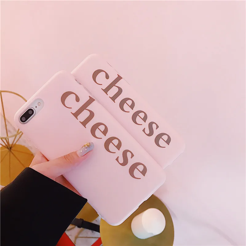 Простой розовый чехол для телефона с надписью Cheese iPhone XS MAX X XR 6 6S 7 8 Plus мягкий