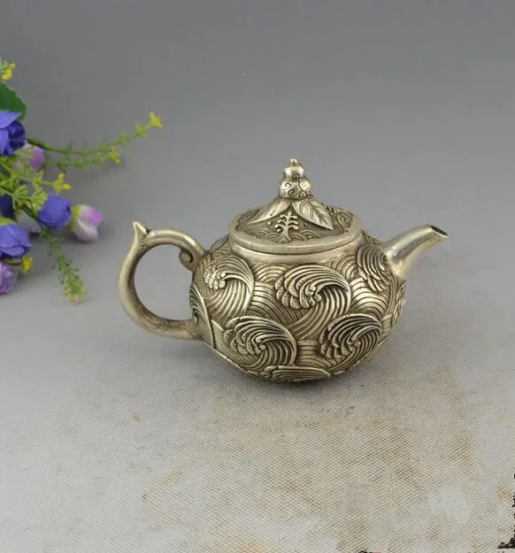 

China collection archaize white copper gourd lid teapot craft statue