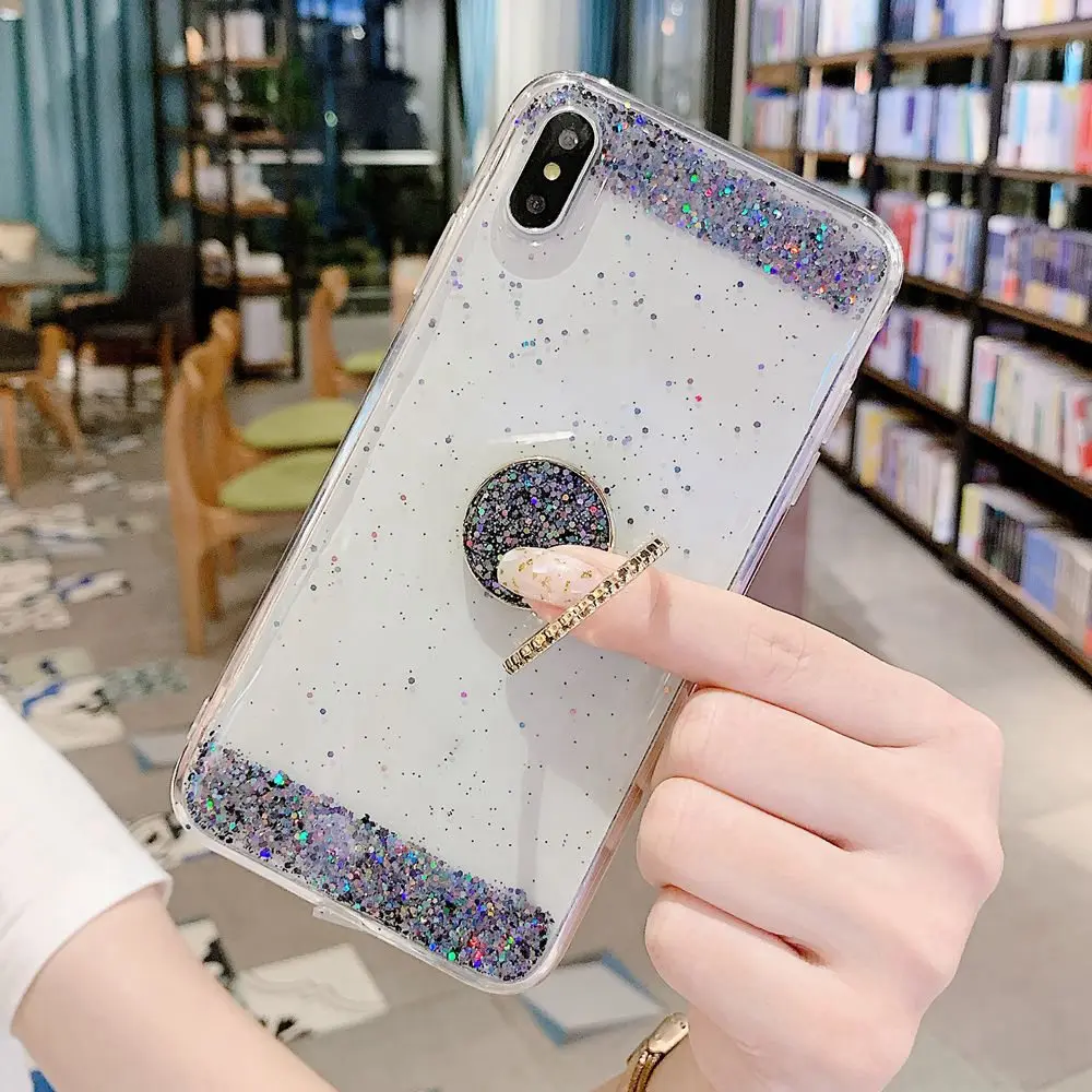 KISSCASE Модный Блестящий чехол для телефона iPhone 6 6s 7 8 X XS XR Прозрачный с кольцом 8Plus