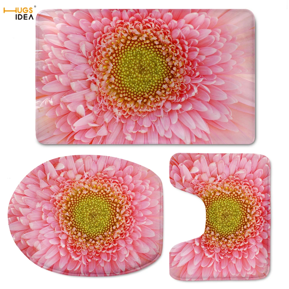 Набор розовых цветочных ковриков для ванной HUGSIDEA цветочные хризантемы 3 шт.