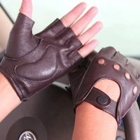 high quality mans half finger gloves latest spring summer anti slip breathable leather driving fitness gloves male m044w1
