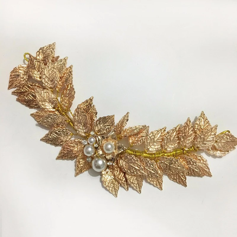 Женская Золотая тиара с жемчугом и листьями|wedding hair accessories|leaf tiarahair accessories jewelry |