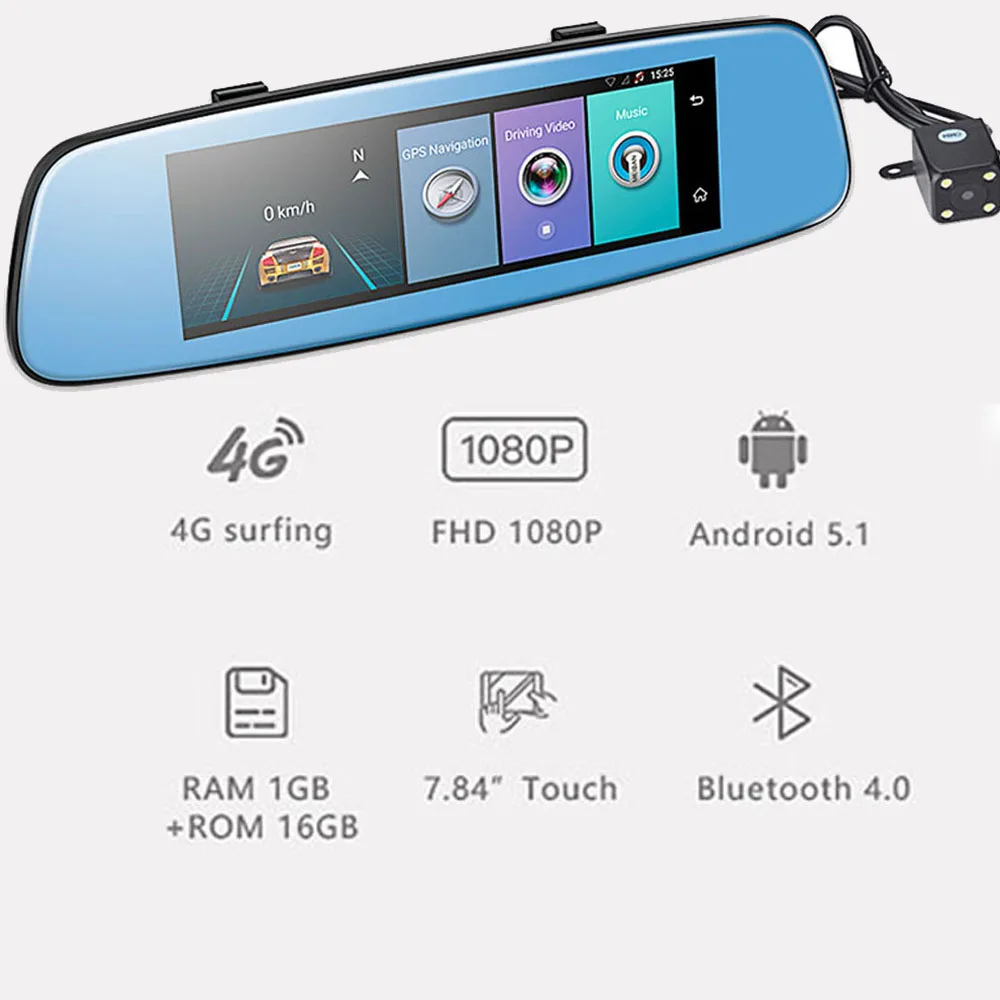 Bluavido 7 84 &quotАвтомобильный видеорегистратор 4G Android зеркало заднего вида сенсорный