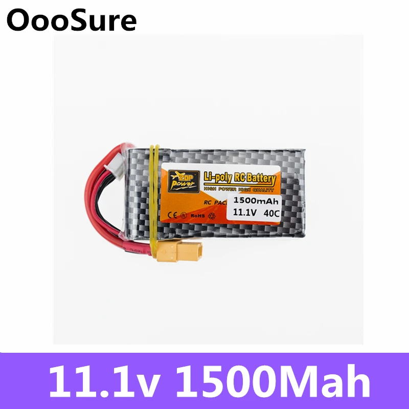 Аккумулятор 11 1 V 1500Mah 3S 40C ZOP Li-Po XT60 штекер для радиоуправляемого квадрокоптера