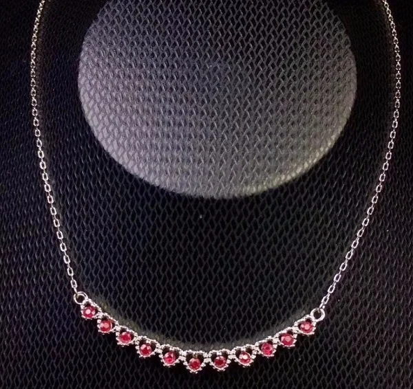 silver ruby Uloveido Протестировано натуральный рубин цепи ожерелье для женщин, 925 стерлингового серебра ювелирные изделия, 2*2 мм* 11 шт бархатная коробка сертификат FN186 - Цвет камня: silver ruby