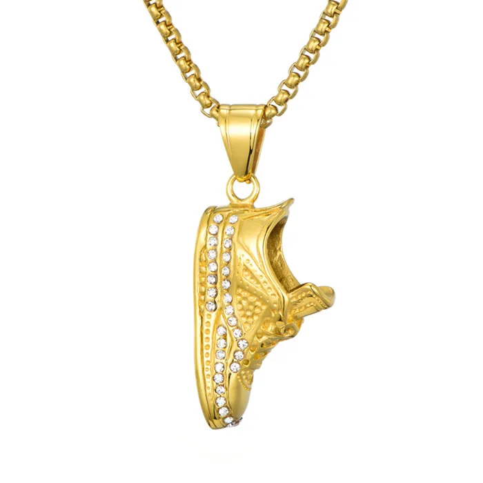 Gold Color Хип хоп Iced Out Bling Золотой Цвет 316L Нержавеющая цепь сталь обувь ожерелья и подвески для мужчин ювелирные изделия Прямая поставка - Окраска металла: Gold Color