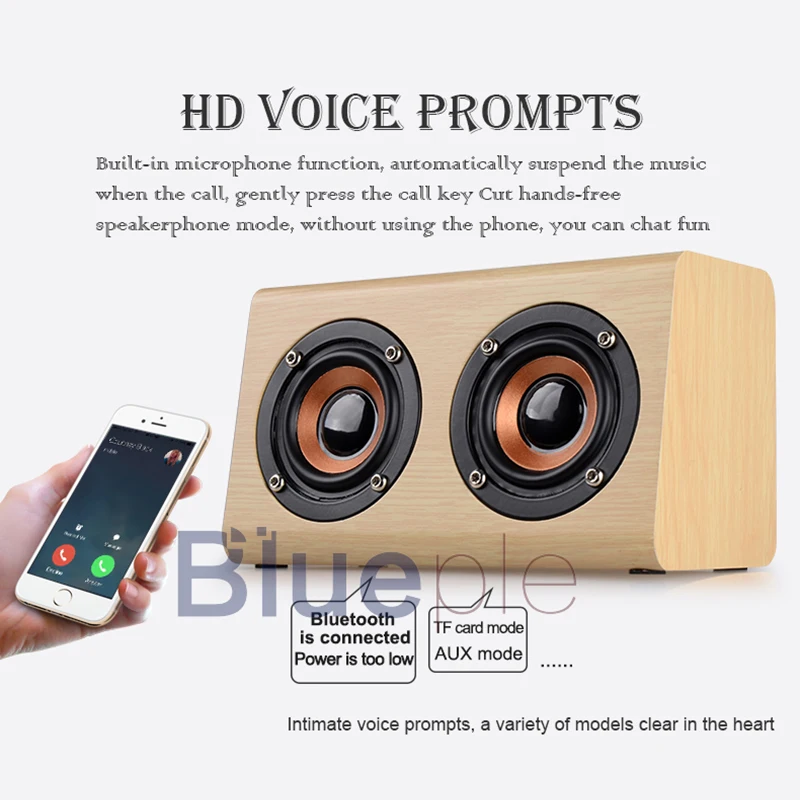 Blueple W7 Bluetooth динамик ретро дерево двойной громкий динамик 1500 мАч сабвуфер 3,5 мм usb зарядка портативный динамик