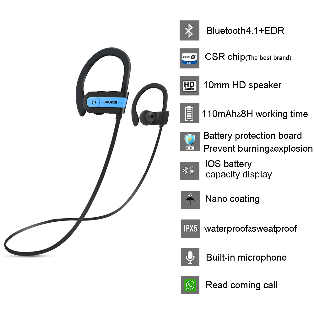 Ipudis крючок гарнитуры Bluetooth Спорт Беспроводные наушники тренажерный зал