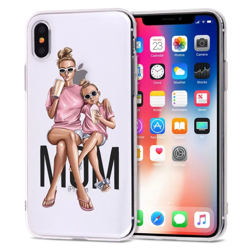 Fashion Black Brown Hair Baby Mom Girl Queen 01 Case For iPhone X XS Max XR 8 7 6 6s Plus 5 5s SE Silicone Woman Phone Cover |