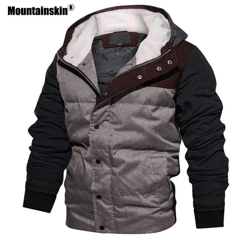 Мужская теплая куртка Mountainskin черная флисовая с капюшоном хлопковая парка