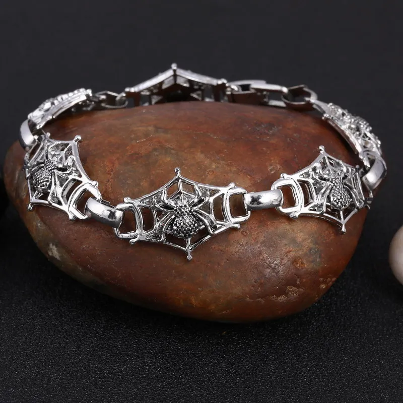 Панк стали Мужские Braceelts паук шарм браслеты металлический мужской ювелирные изделия Хэллоуин украшения браслета