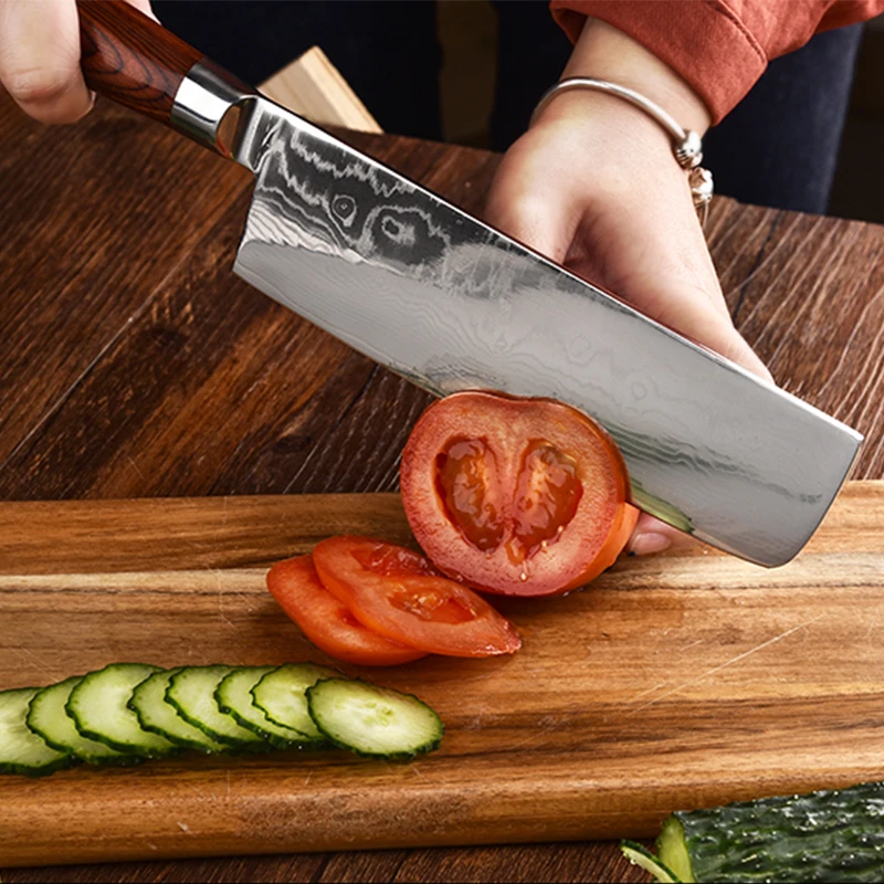 Кухонный нож японские ножи Nikiri из дамасской стали VG10 мясной овощной с цветной