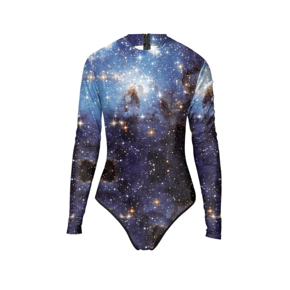 Женский сексуальный купальник с длинным рукавом Galaxy Starry Night Paly Цельный 3D принтом