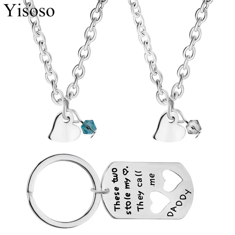 Yisoso 3pcs/set Hot son daughter Daddy Hollow double Love heart Letter Pendant Necklace Keychain Family Jewelry XL077 | Украшения и