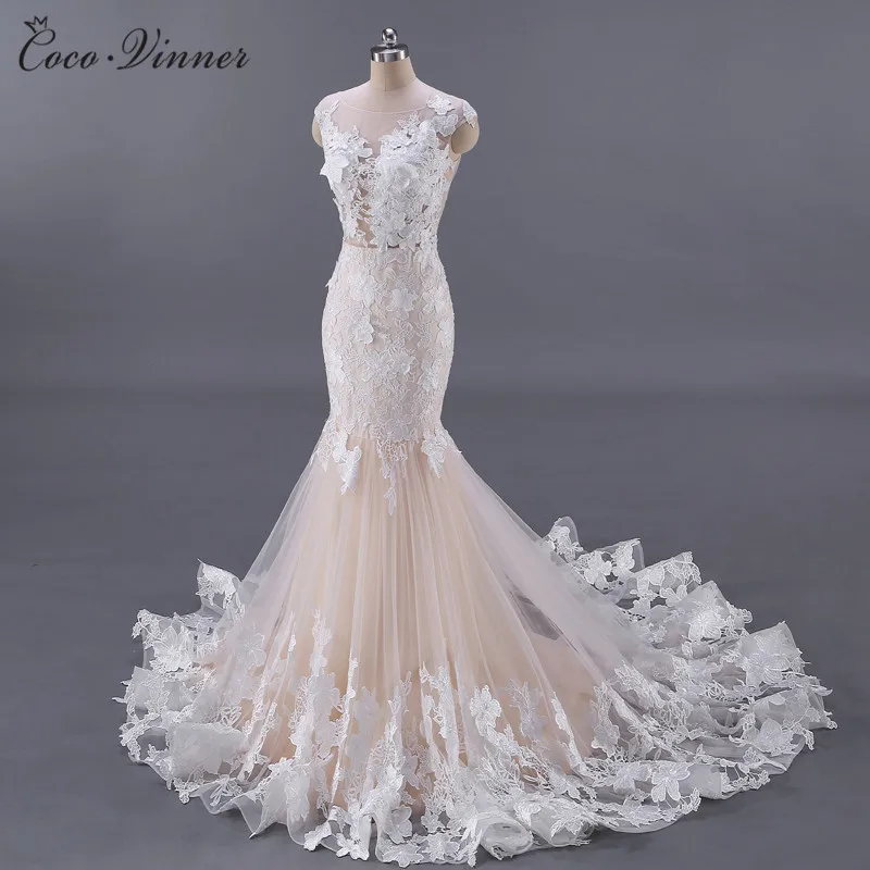 Качественное платье Vestido De Noiva с открытой спиной и цветочной аппликацией пикантное свадебное платье цвета шампанского Свадебные платья русалки W0045