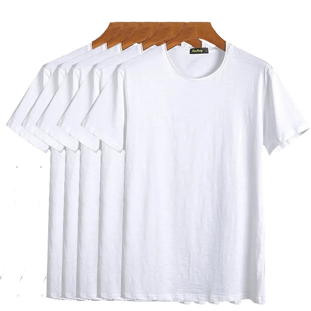 O-neck White Упаковка из 5 штук в партии, Прямая, Футболка мужская летняя 95% бамбуковая хлопковая Однотонная футболка мужская повседневная футболка мужские рубашки с коротким рукавом - Цвет: O-neck White