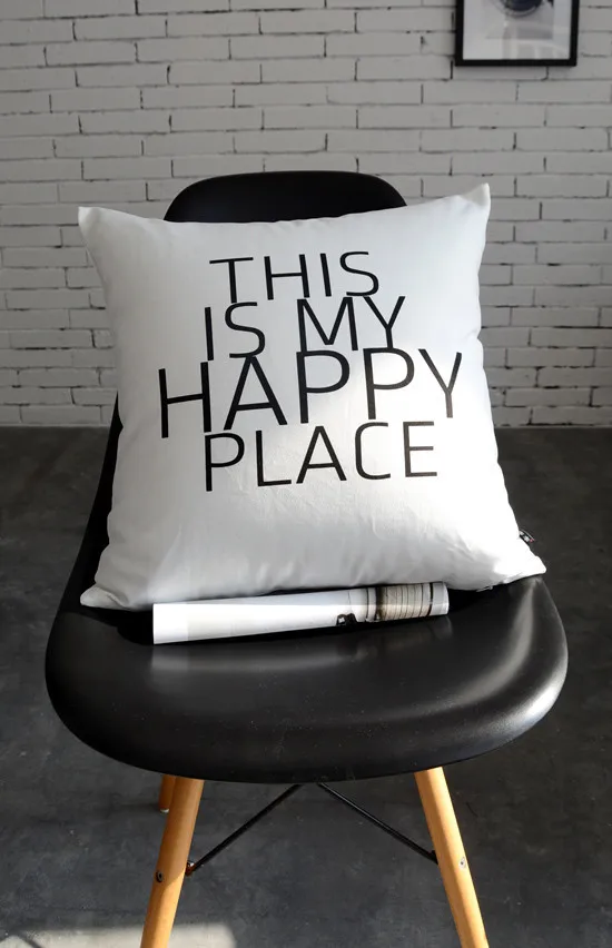 Современный Подушка с цитатой крышка счастливое место буквы Чехол Nordic черный