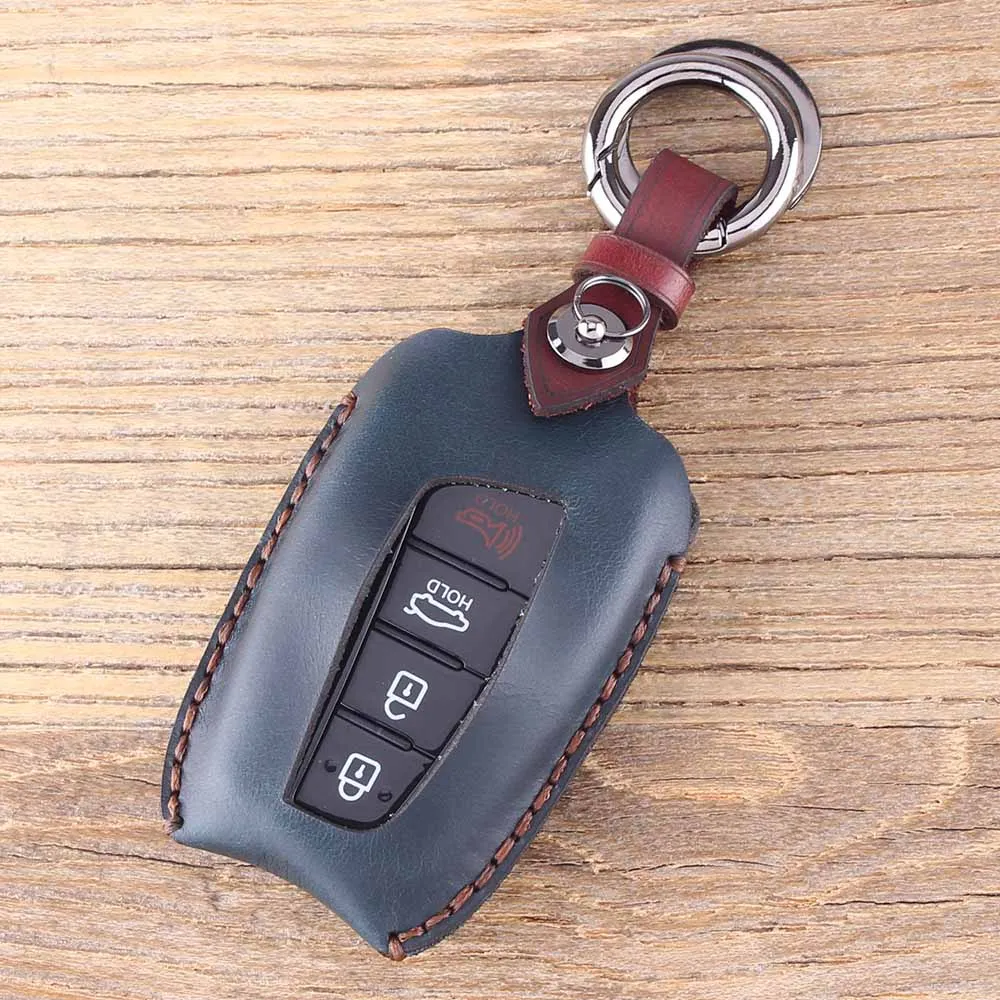 Чехол для ключей Dandkey 4 кнопки кожа Hyundai Genesis Santa Fe Equus Azera Solaris Ix35 Ix45 Accent Tucson