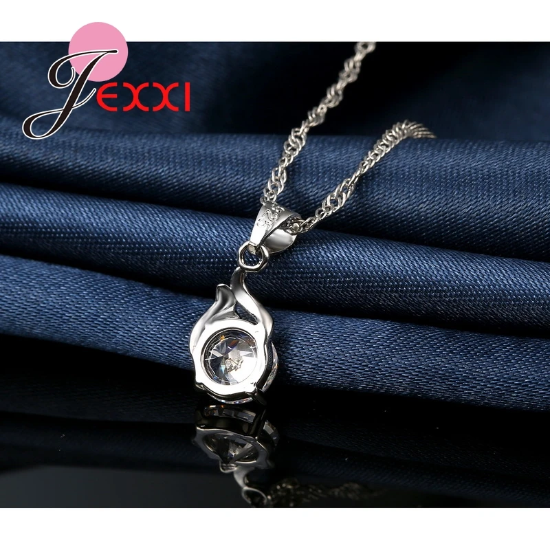 Unique Ladies Cubic Zirconia Elegant Pendant Necklace Dangle Earrings Appointment Gifts Women 925 Sterling Silver Jewelry Sets | Украшения