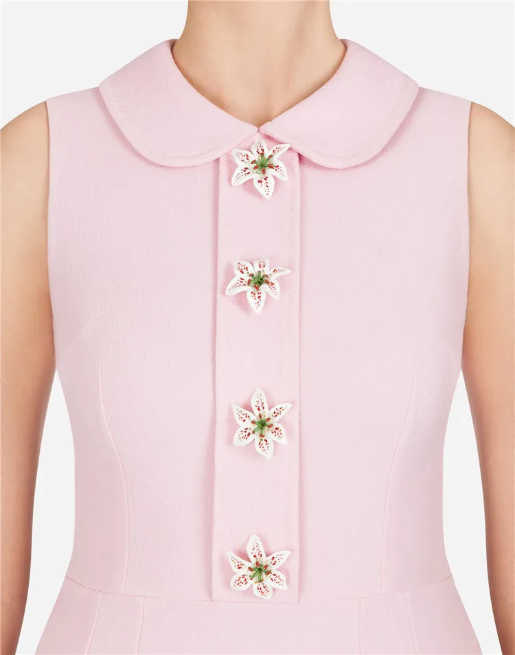 Милая розовая женская одежда лето 2019 Питер пан воротник Лили пуговица а линия