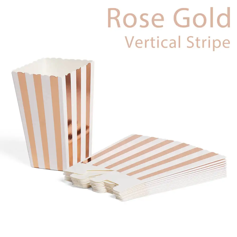 Vertical Stripe rose 12 шт. розовые Золотые Коробки для попкорна, сумки для детской вечеринки, коробки, свадьба, день рождения, Декор, товары для фильмов, сумки для попкорна, вечерние принадлежности - Цвет: Vertical Stripe rose