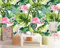 beibehang modern fashion stereo silky wallpaper nordic small fresh flamingo turtle back leaf background wall papers home decor