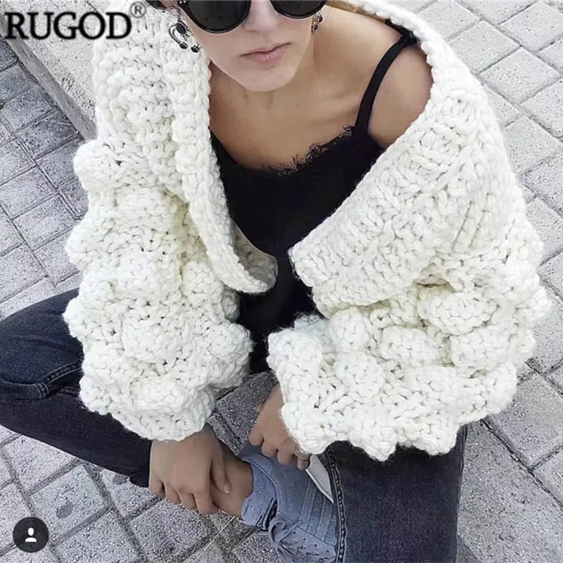 RUGOD 2020 новое зимнее пальто женский теплый вязаный кардиган с рукавами фонариками