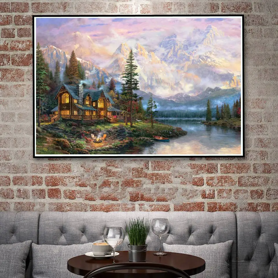 FOOCAME Thomas Kinkade горы природа пейзаж живопись плакат искусство печать украшение из шелка настенные картины для гостиной домашний декор