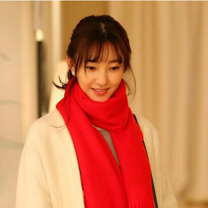 Red Scarf 200 см* 70 см зимние шарфы больших размеров, Простые Модные теплые шарфы унисекс, сплошной Кашемировый Шарф, Шаль из пашмины для женщин и мужчин - Цвет: Red Scarf