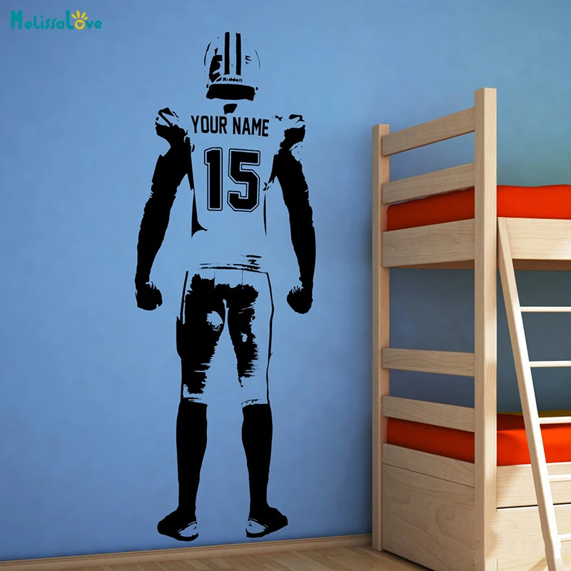 Custom jersey name and number Rugby athlete Vinyl sports Wall Decals American football Player diy wall stickers home decor D1000 | Дом и сад