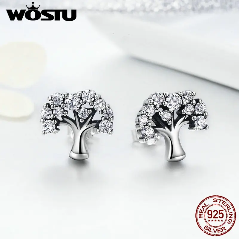 Женские серьги пусеты WOSTU из стерлингового серебра 925 пробы с прозрачным фианитом