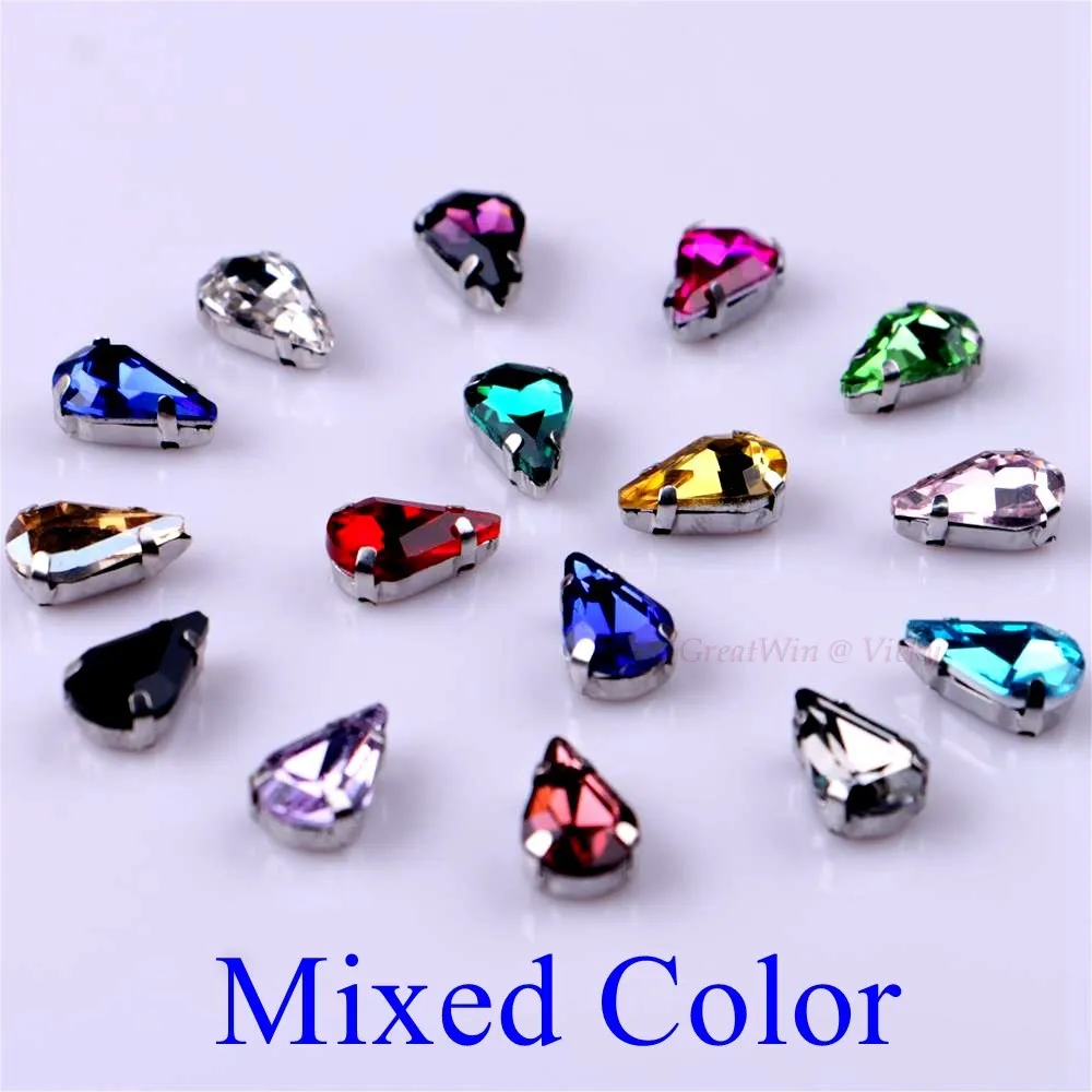 Mixed Color Стекло Стразы! Узкий слеза Форма со стразами с когтями пришить Strass металлическое основание, с пряжкой, с украшением в виде кристаллов Камень 20 шт./упак - Цвет: Mixed Color