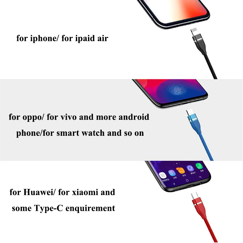1 2 м три-в-одном зарядки LineData линия USB быстрая зарядка 3A для Apple Android Тип- с