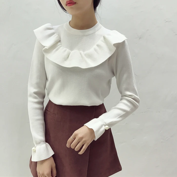 Женский трикотажный пуловер с оборками 6 цветов | Женская одежда