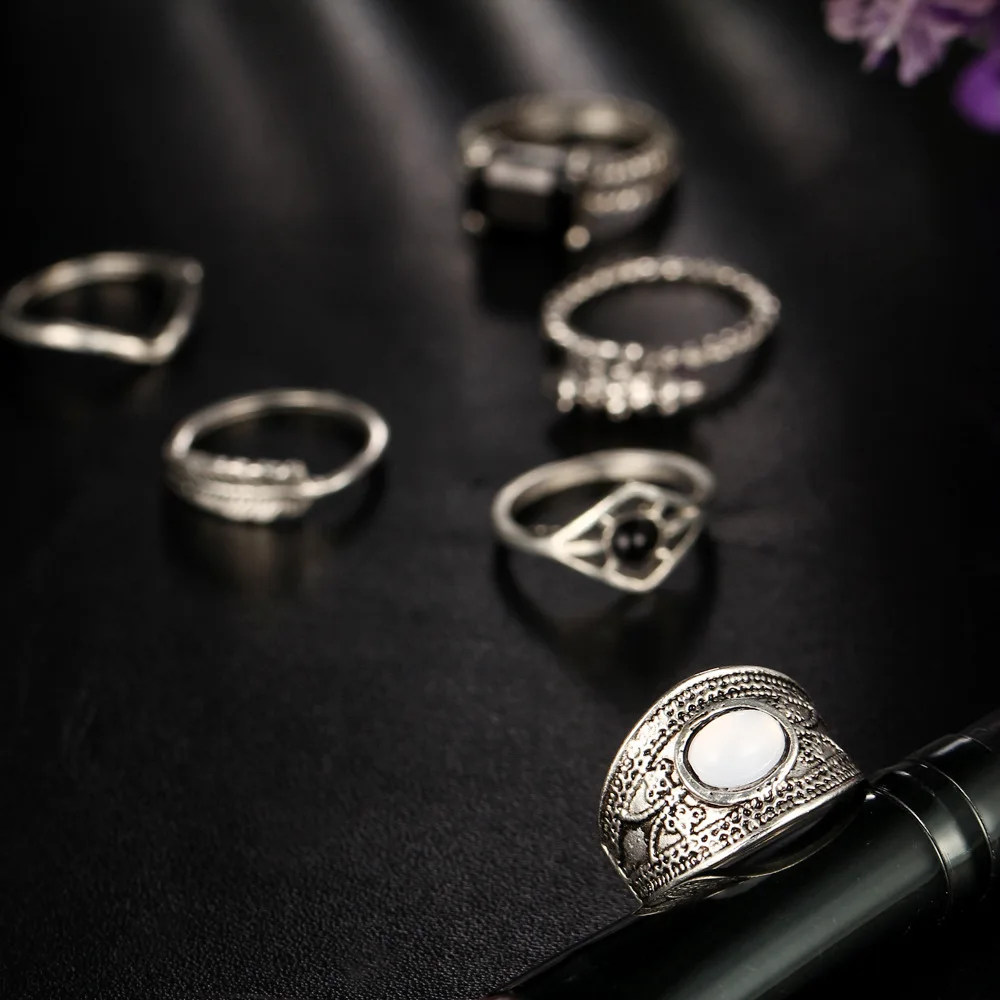 60 шт./компл. перьевые кольца Античные Серебро Цвет Черный Кристалл Midi пальцевое