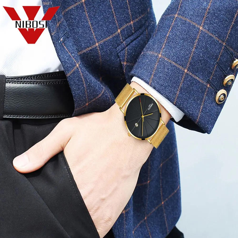 NIBOSI кварцевые Для мужчин часы Простой s Роскошные модные Horloges Stee из нержавеющей