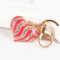 love heart red wave new fashion cute crystal charm pendant purse handbag key ring chain favorite delicate gift women