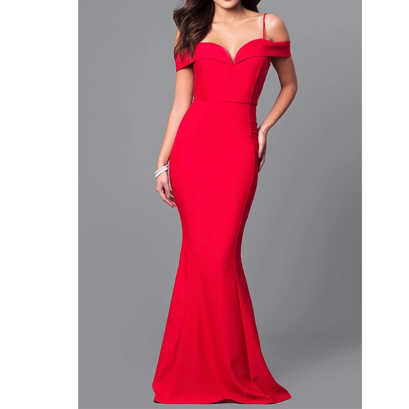 Sexy Straps V-Neck Dress Women Off Shoulder Bodycon Red Party Dress Long Maxi Dresses vestidos verano Zipper Sundres