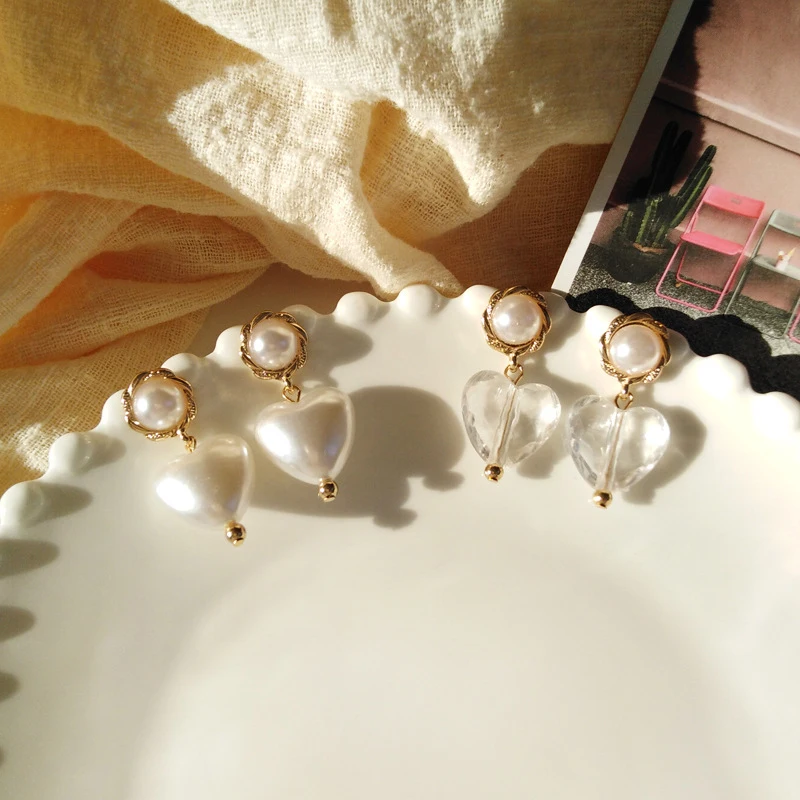 Fashion Women's Earrings 2019 Vintage Simulated Pearl/Glass Heart Pendant For Women Statement Jewelry Accessories Gift | Украшения и
