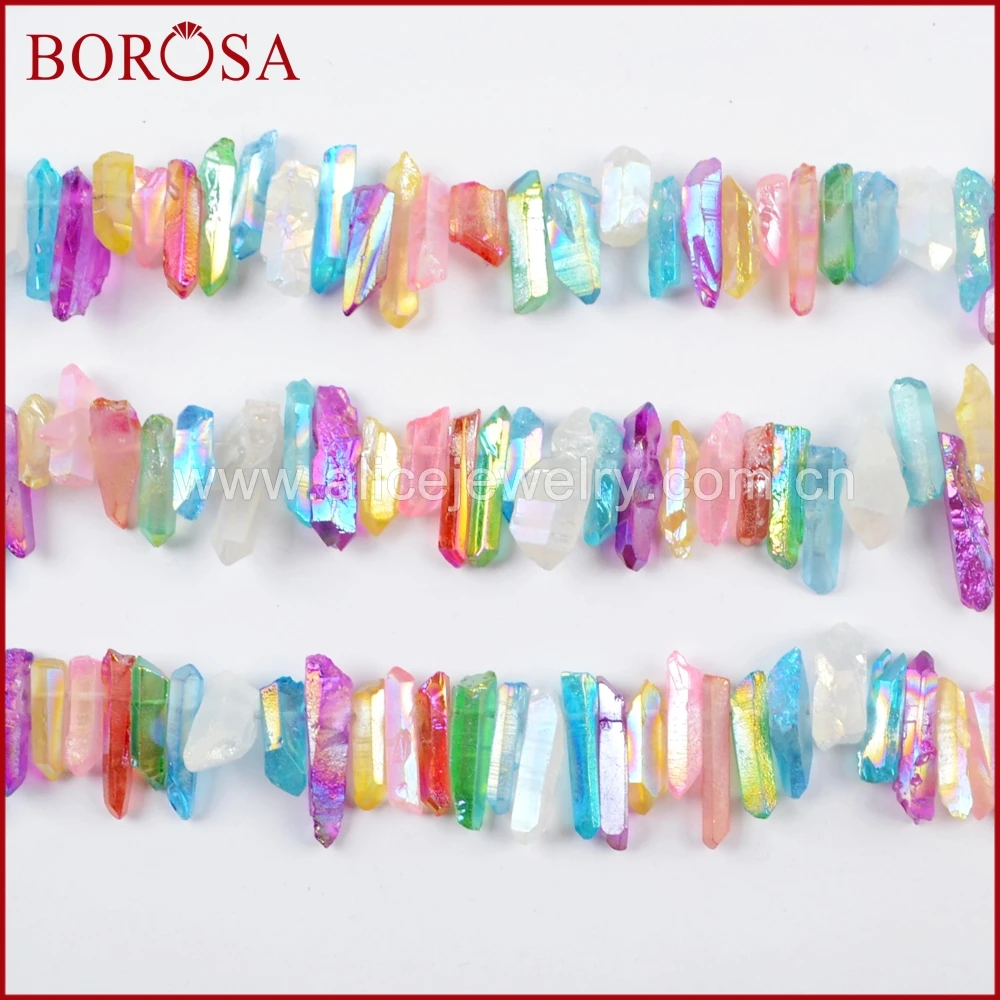

BOROSA 2/3Strands 16inch Short Rainbow Titanium Crystal Point Beads New Rainbow Electroplated Crystal Beads Chains Jewelry LS026