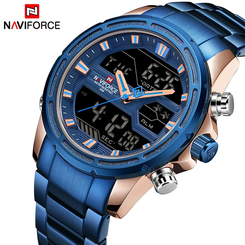 NAVIFORCE мужские спортивные часы Кварцевые светодиодный цифровые роскошные