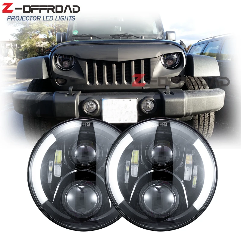For jeep wrangler 7&quot led light H4 headlight with white halo daytime running Headlamp for Land rover Defender | Автомобили и