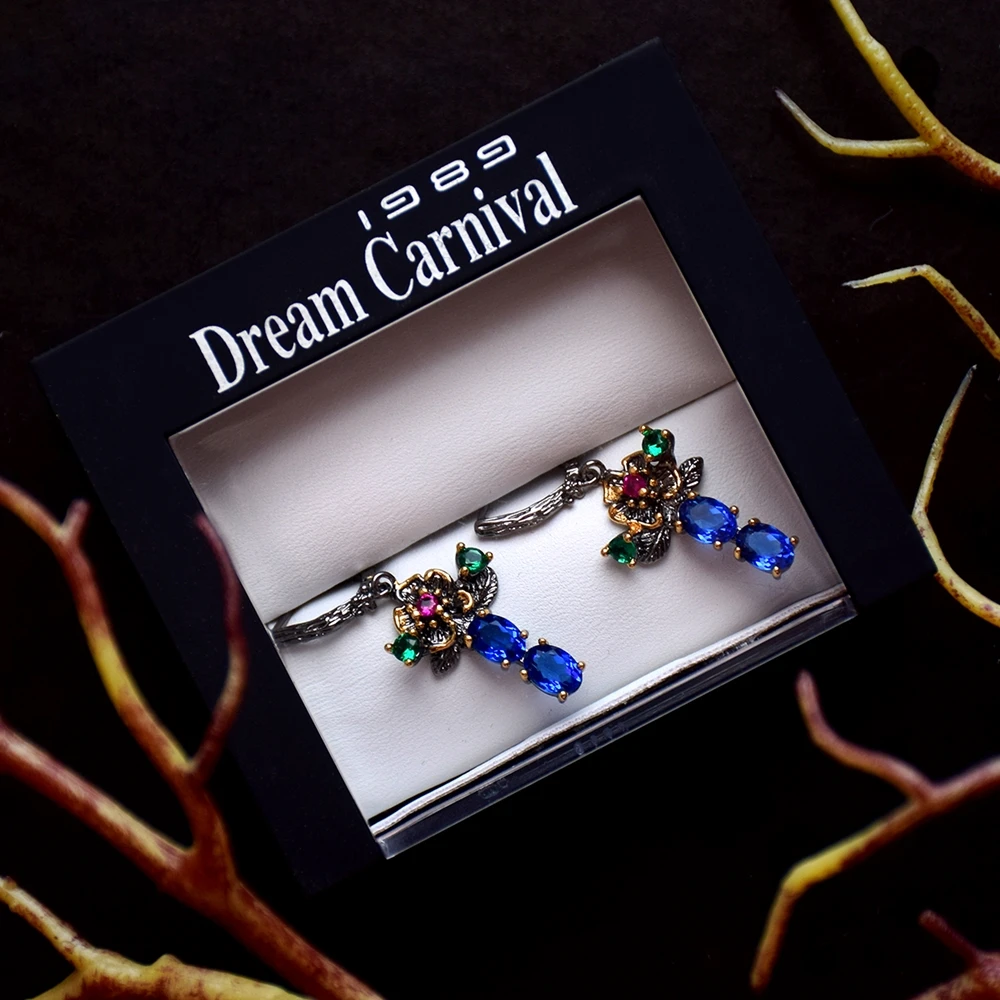 Женские серьги-подвески DreamCarnival 1989, серьги в цветочном стиле с голубым цирконием, вечерние на годовщину, шикарные ювелирные изделия, WE3877 (art.: 7ae78d685) - 7ae78d685