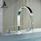 Смесители для раковины латунные полированные хромированные квадратные смесители для раковины в ванную комнату смесители для раковины с 3 отверстиями двойная ручка для горячей и холодной воды