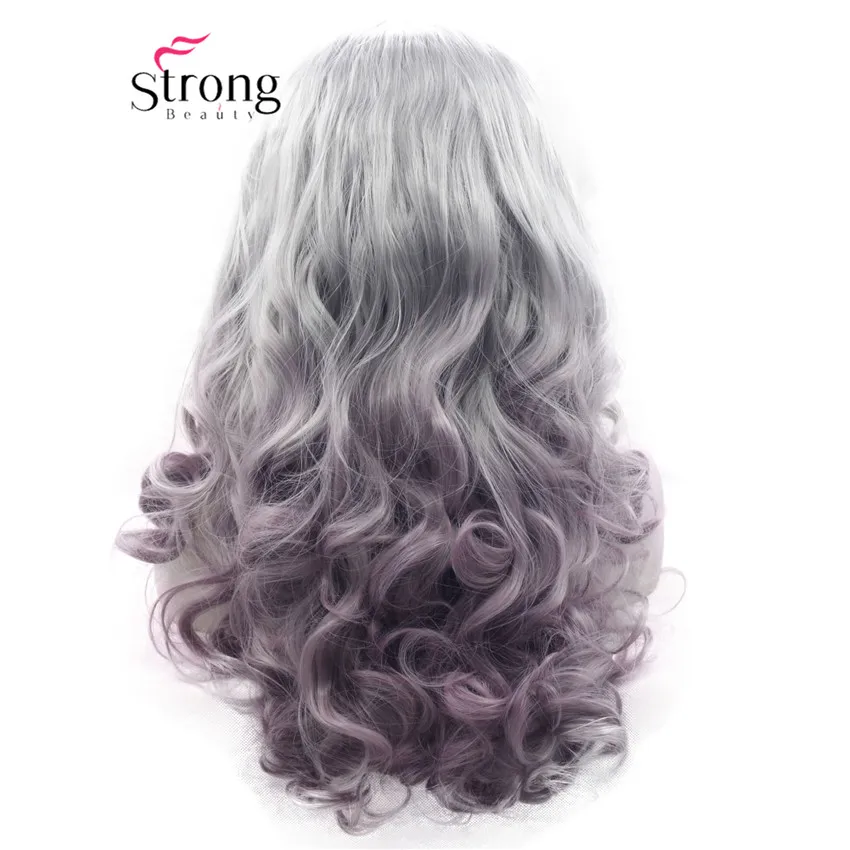 StrongBeauty Омбре пепельные 2 тона синтетический парик с кружевом спереди темно-корни длинные волнистые Серебристые серые замена волос выбор цвета