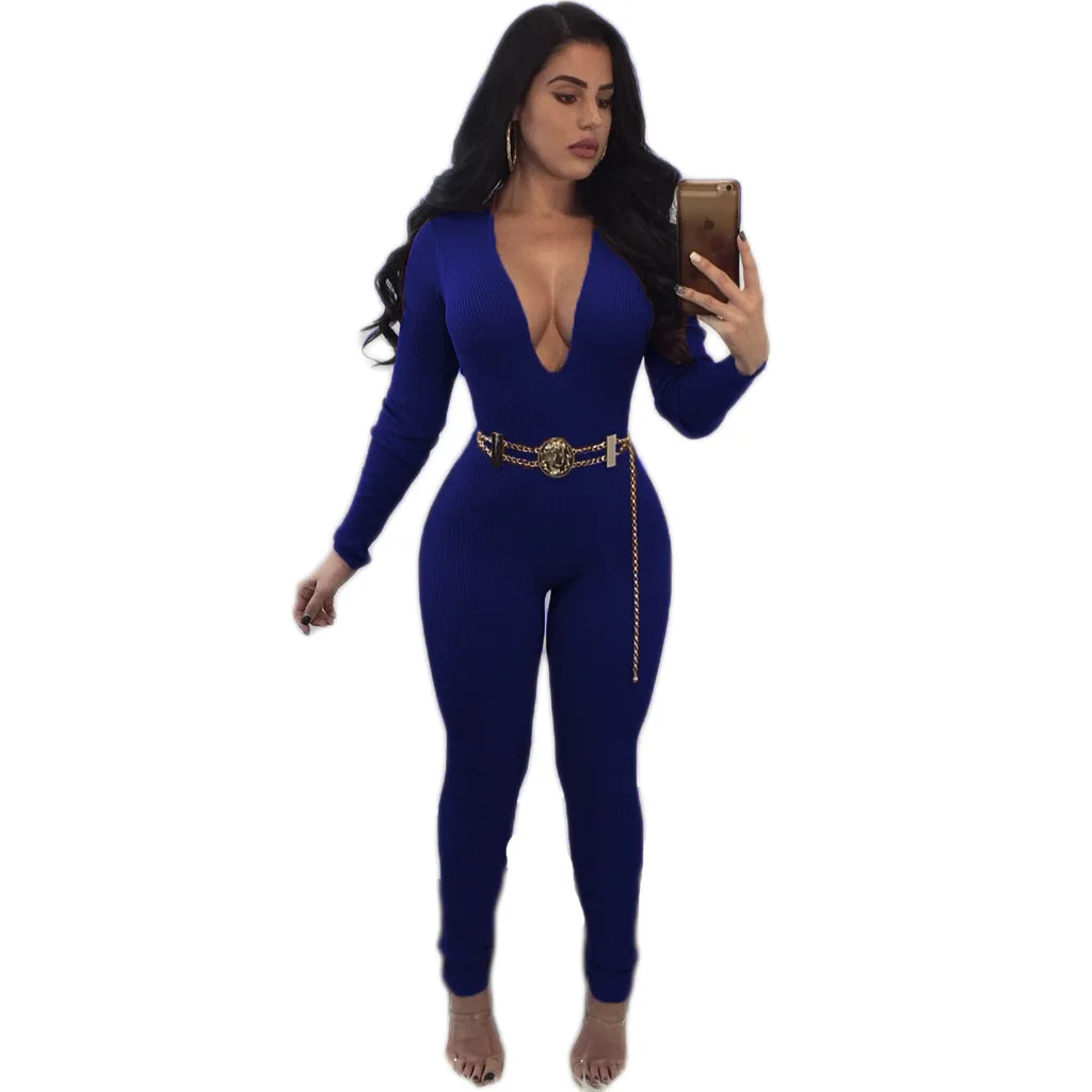 Fashionable Solid Long Sleeve Round Collar Bodysuit Sexy Wrapped Chest Elegant Jumpsuits for Women Free Shipping |