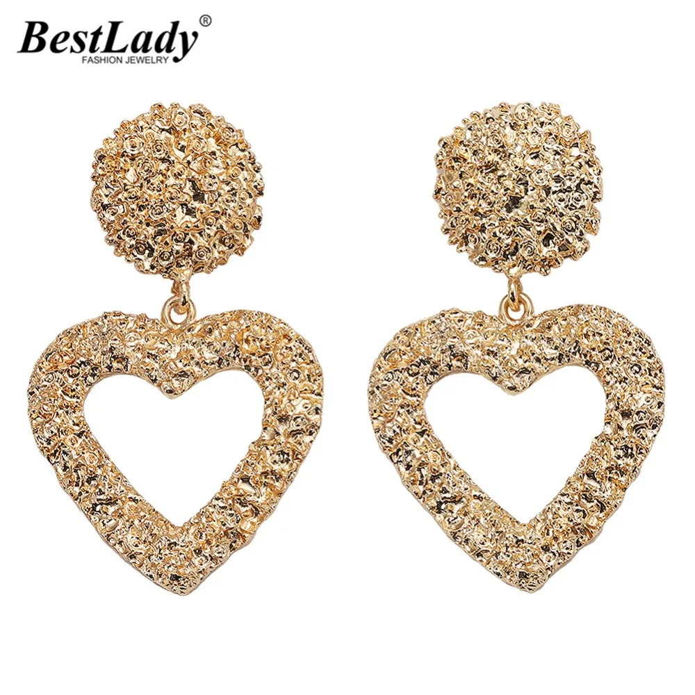 Best lady New Arrivals Metal Heart Drop Dangle Earrings for Women Vintage Love Gift Gold Silver Color Statement Jewelry | Украшения и